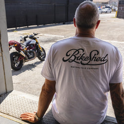 Dan wearing our BSMC Garage T Shirt - White & Black