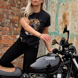 Brogan wearing our BSMC Resistant Women's Skinny Jean - Black