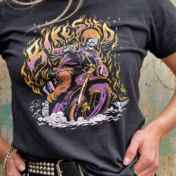 Brogan wearing our BSMC Women's Speed Demon T-Shirt - Washed Black