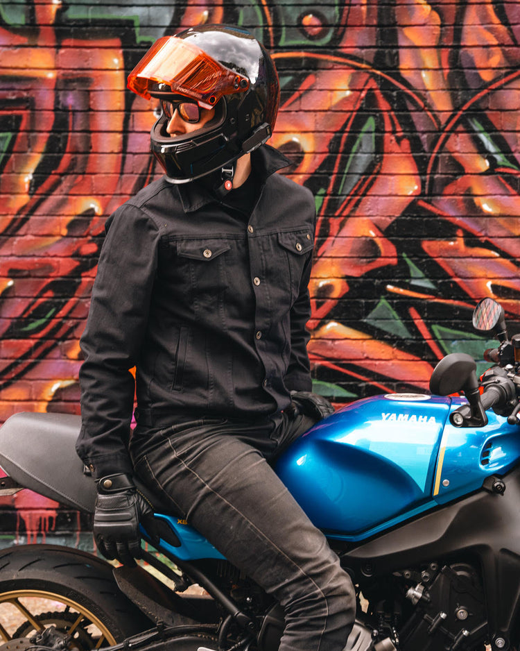 Gareth wearing our BSMC Denim Jacket - Cordura Black