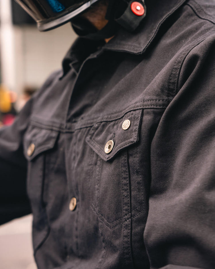 Gareth wearing our BSMC Denim Jacket - Cordura Black