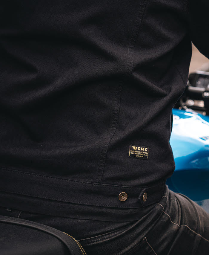 Logo close up of our BSMC Denim Jacket - Cordura Black