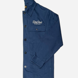 BSMC Chain Stitch Chore Jacket - Blue, half folded with sleeves showing