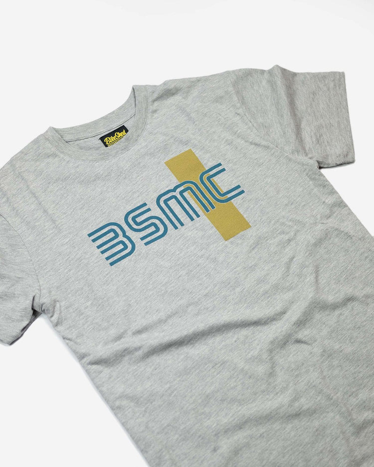 BSMC '77 T Shirt - Grey/Turquoise, close up