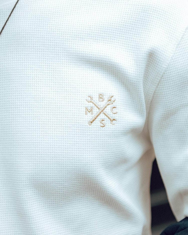 BSMC Embroidered Club Waffle - Ecru, logo close up