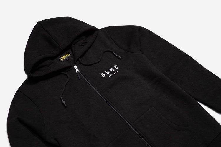 BSMC ESTD. Hoodie - Black, side on close up