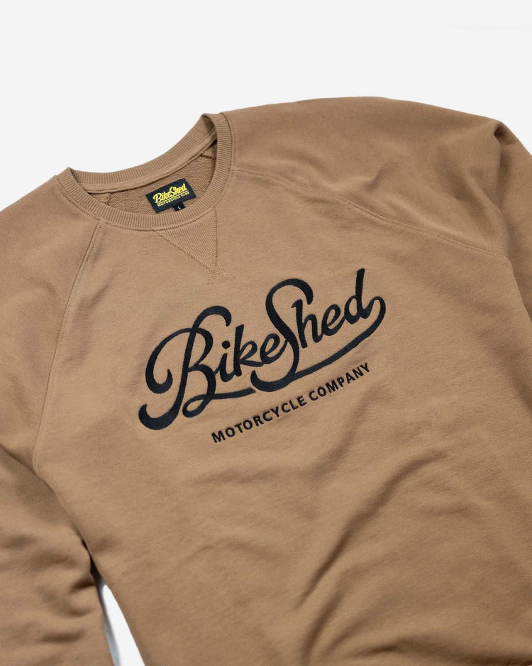 BSMC Garage Sweat - Tan/Black, side on close up