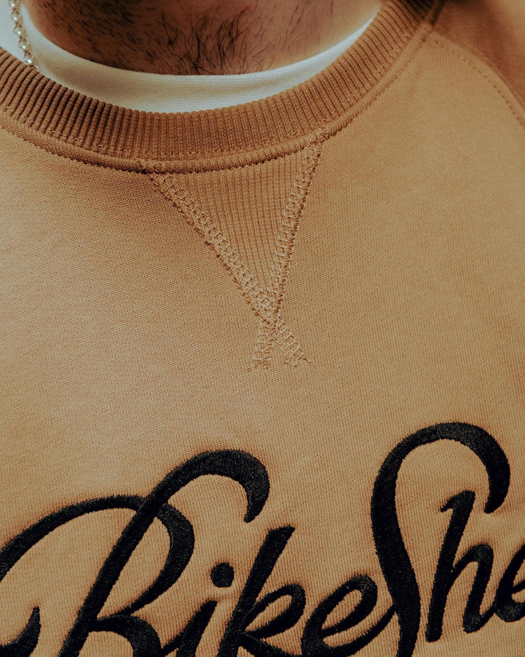 BSMC Garage Sweat - Tan/Black, collar close up