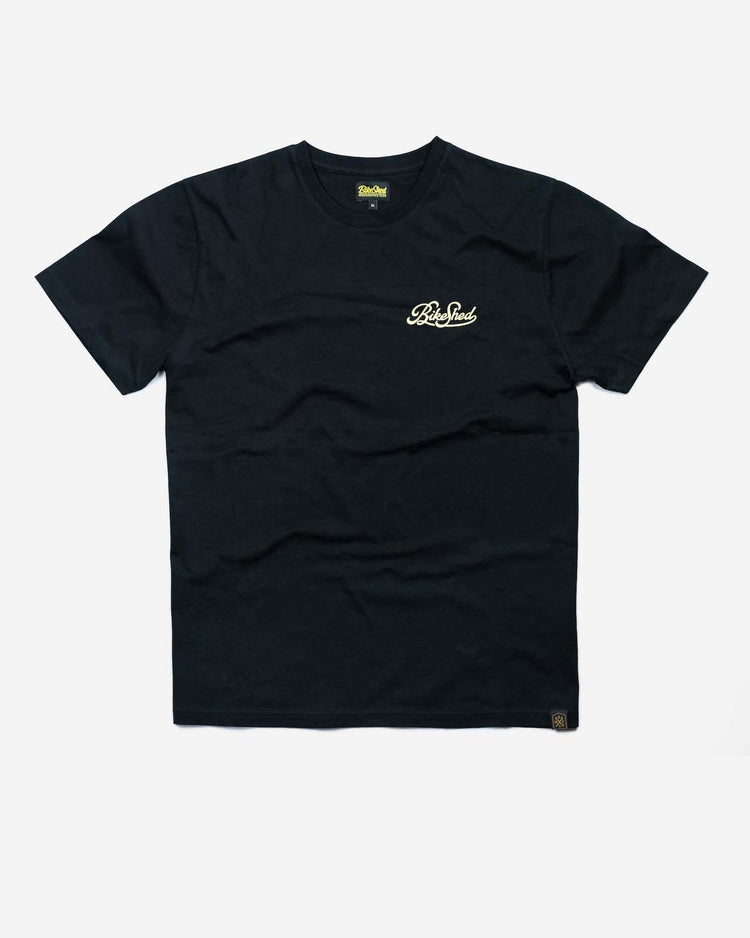 BSMC Garage T Shirt - Black & Gold, front