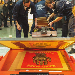 Dave printing his famous handmade print