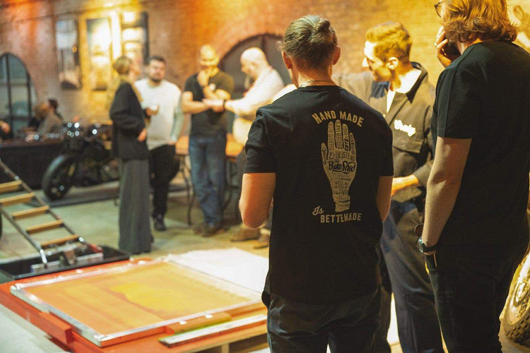 Steve looking on wearing our BSMC Handmade T Shirt - Black & White