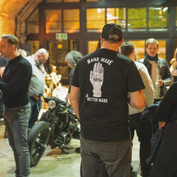 Dan wearing our BSMC Handmade T Shirt - Black & White on a members night