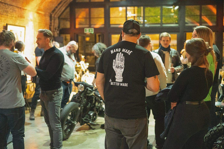 Dan wearing our BSMC Handmade T Shirt - Black & White on a members night