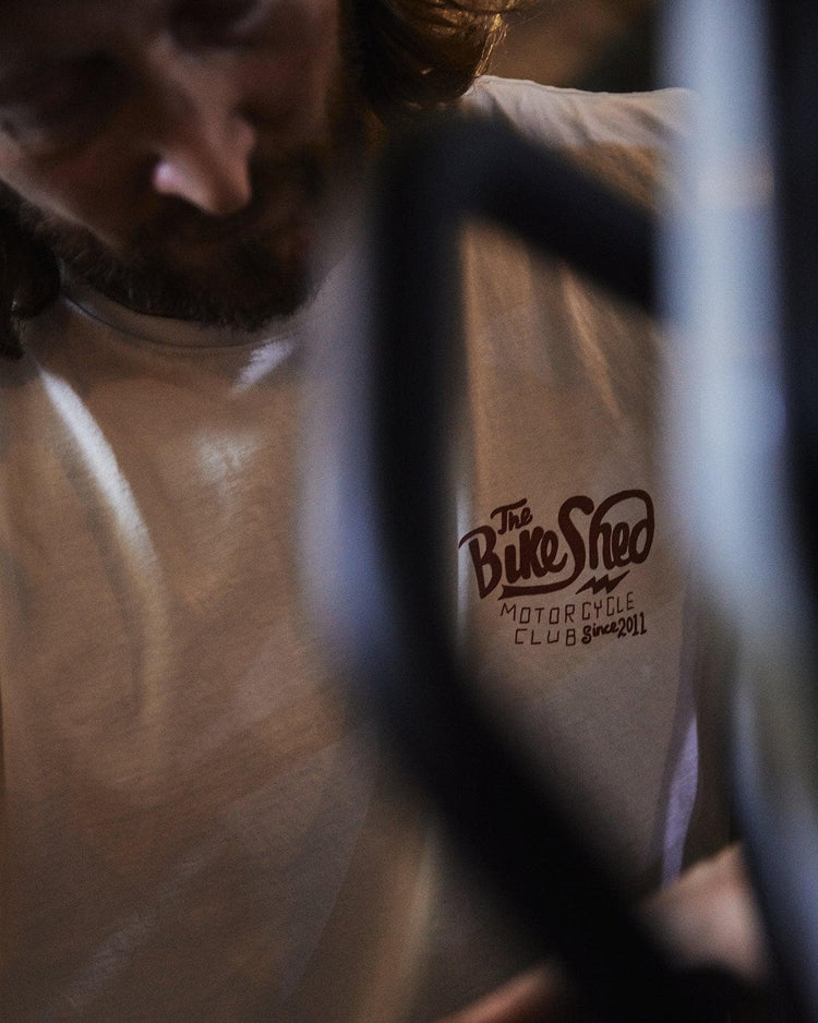 BSMC Handmade T Shirt - Cream, chest print close up