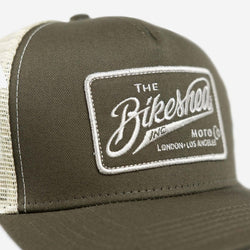 BSMC Inc. Cap - Khaki & Cream, logo close up