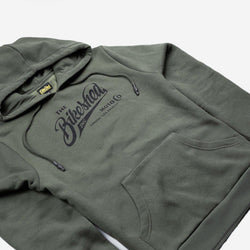 BSMC Inc. Overhead Hoodie - Khaki Green, side on close up