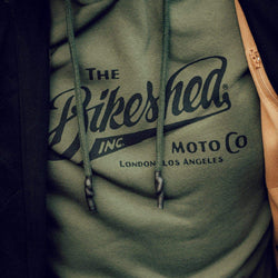 BSMC Inc. Overhead Hoodie - Khaki Green, logo close up