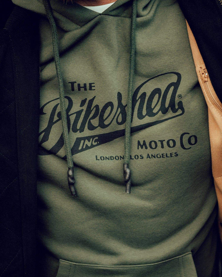 BSMC Inc. Overhead Hoodie - Khaki Green, logo close up