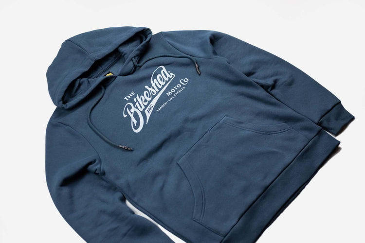 BSMC Inc. Overhead Hoodie - Petrol Blue, side on close up