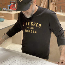 Dutch planning LA opening wearing our BSMC Moto Co. Sweat - Black/Gold