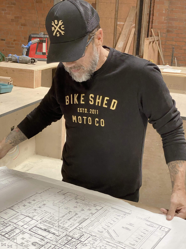 Dutch planning LA opening wearing our BSMC Moto Co. Sweat - Black/Gold