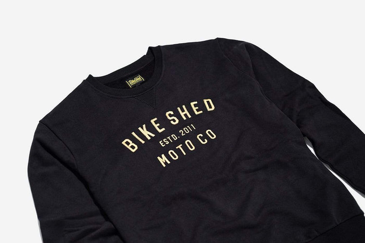 BSMC Moto Co. Sweat - Black/Gold, side on close up