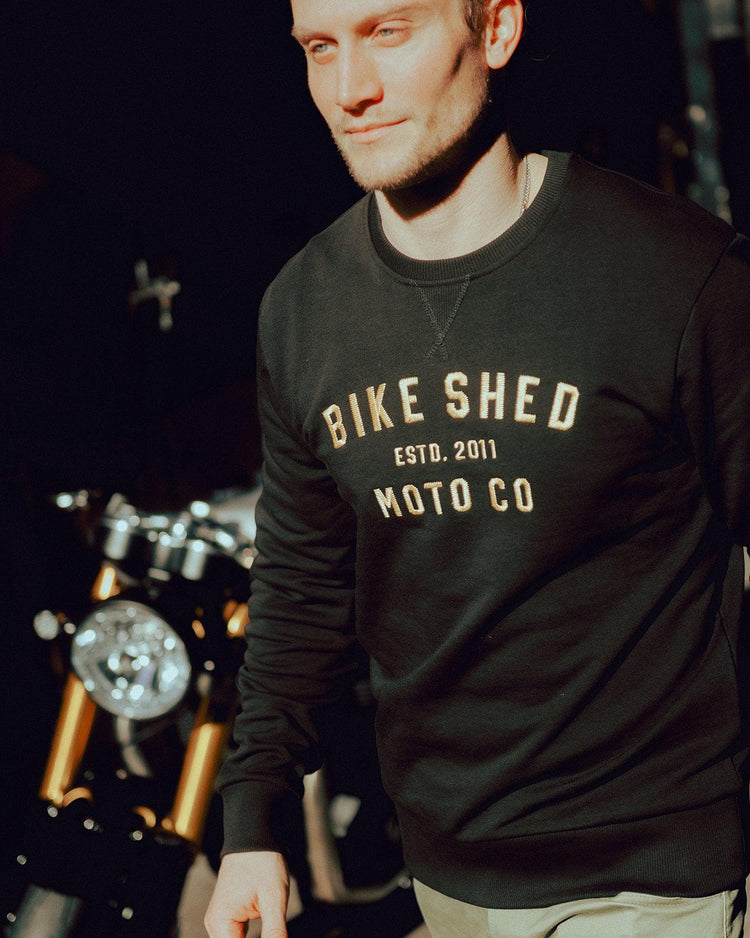 Steve wearing our BSMC Moto Co. Sweat - Black/Gold