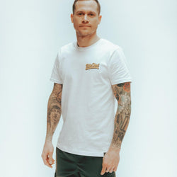 Luca modelling our BSMC Mural T Shirt - White