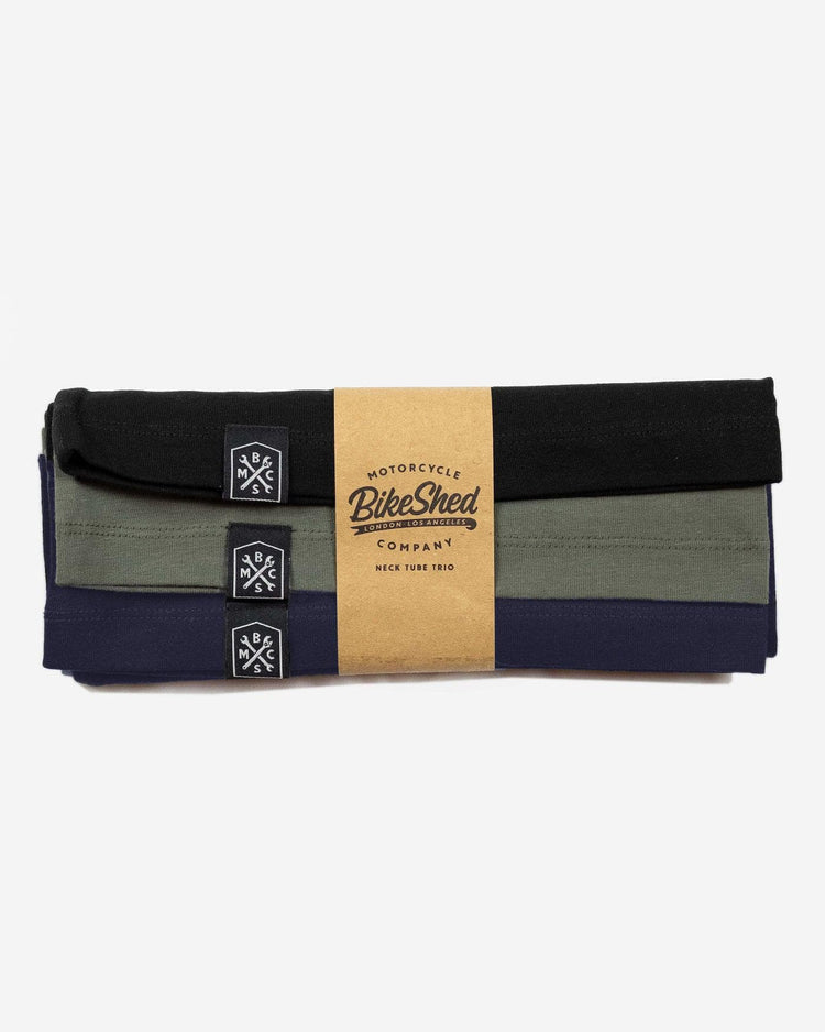 BSMC Neck Tube Trio - Black, green & navy, front on
