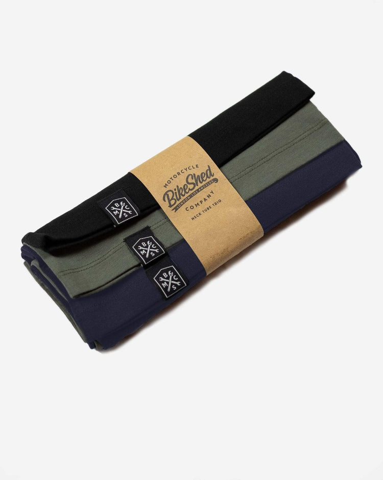 BSMC Neck Tube Trio - Black, green & navy, side on