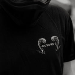 Dan wearing our BSMC Pan T-Shirt, logo close up