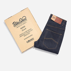 BSMC Resistant - BSR01 Jean - Raw Indigo, folded with packaging