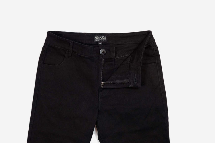 BSMC Resistant Women's Skinny Jean - Black, zip fly and button
