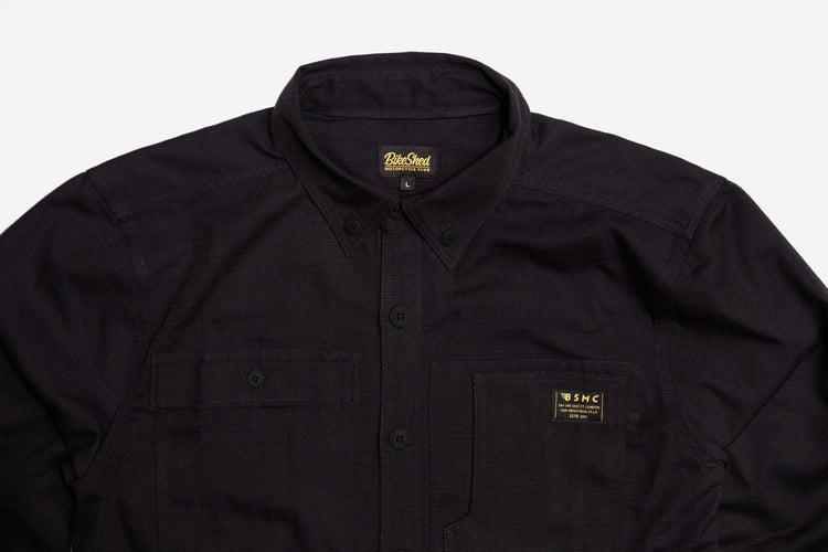 BSMC Ripstop Utility Shirt MKII - BLACK, collar close up