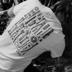 James wearing our BSMC Toolkit T Shirt - White