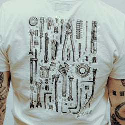 James wearing our, back print close up