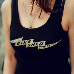 Ellie wearing our BSMC Women's Lightning Vest - Black, close up