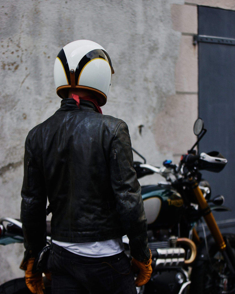 Model wearing our BSMC x Hedon Club Classic Helmet DOT