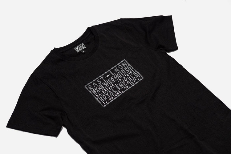 BSMC x Royal Enfield Vinplate T Shirt - Black, side on close up