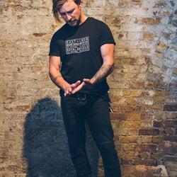 Donny wearing our BSMC x Royal Enfield Vinplate T Shirt - Black