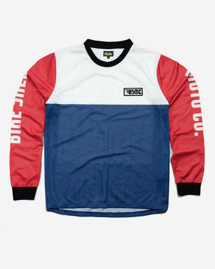 BSMC XR Race Jersey - WHITE/BLUE/RED, front