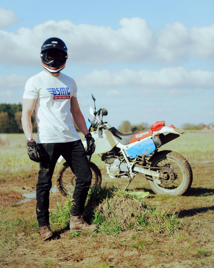 Harry wearing our BSMC XR T Shirt - Off White