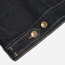 BSMC Denim Jacket - Resistant Indigo, rear buttons on wait close up
