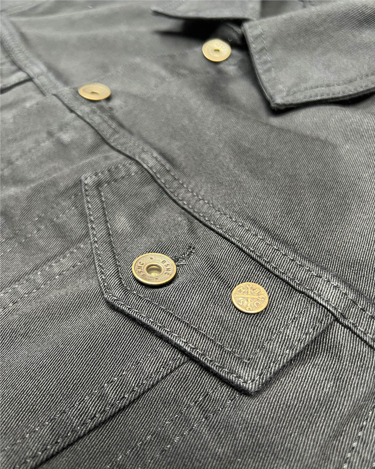 BSMC Denim Jacket - Cordura Black, outer pocket and pin