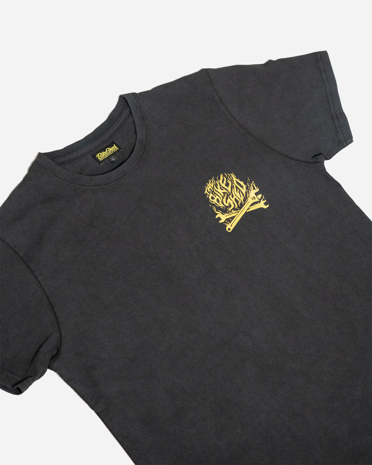 BSMC Speed Demon T-Shirt - Washed Black, side on close up