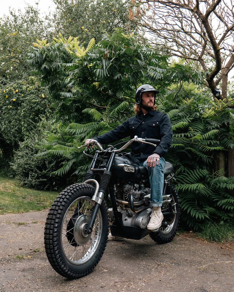 Hawkeye Moto wearing our BSMC Denim Jacket - Cordura Black