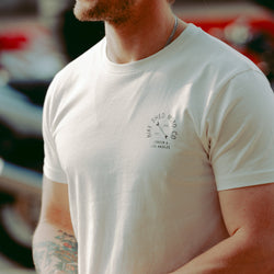 Steve wearing our BSMC Drop Bars T Shirt - White