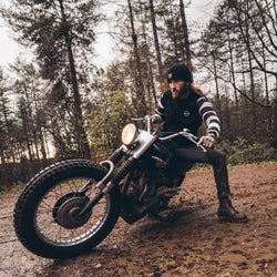 Hawkeye Moto Wearing our BSMC Rocker Long Sleeve Waffle - Black/Cream