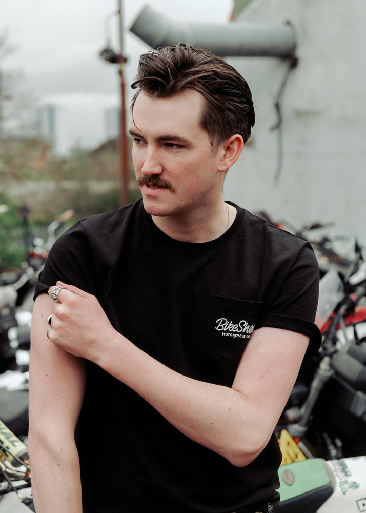 Joe wearing our BSMC Chain Slub T Shirt - Black