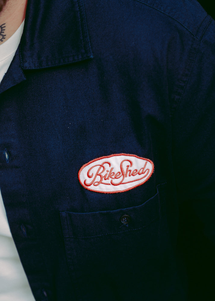 BSMC Garage Patch Shirt - Navy logo close up